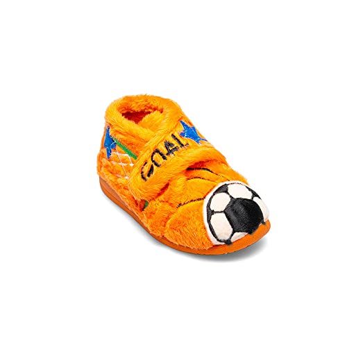 MARPEN SLIPPERS, Chaussons Velcro en Fourrure Douce pour Enfants, Football Orange, Taille 22 Cover