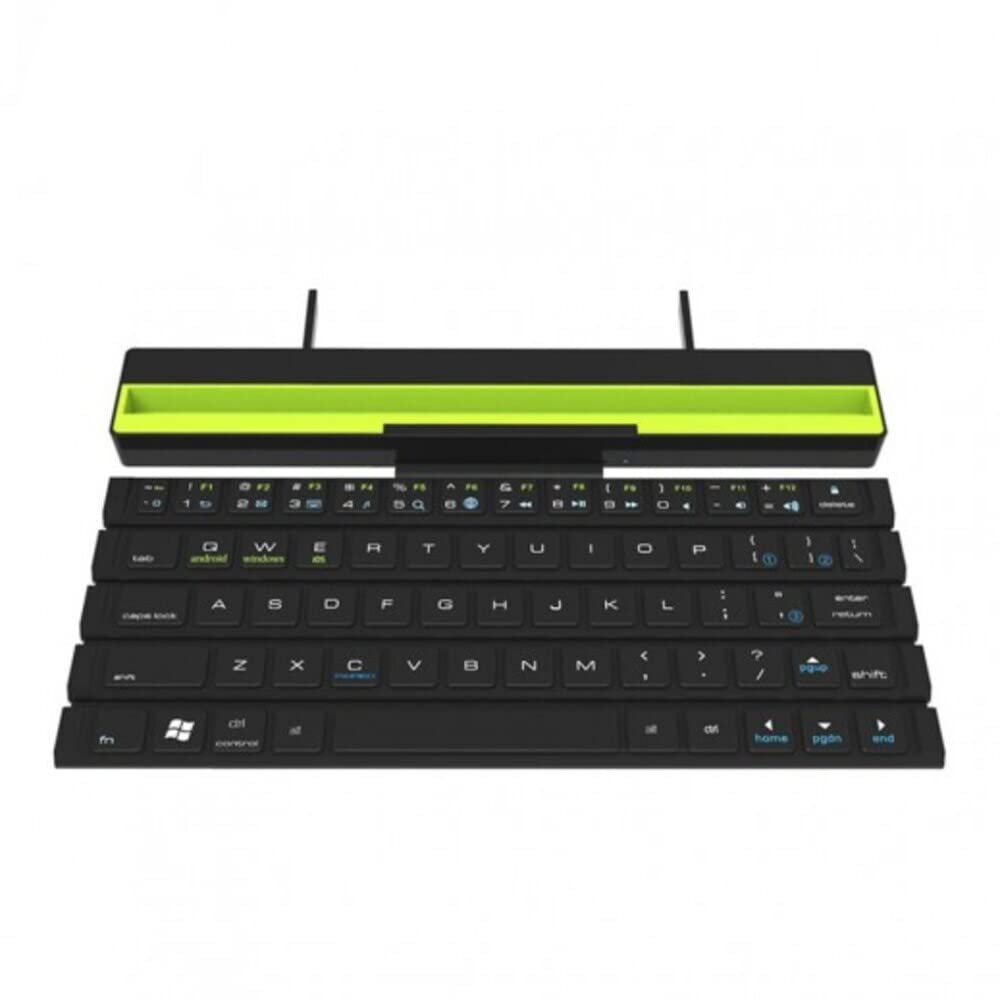 Green Lion Multi-Functional Rollable Wireless Keyboard (Arabic/English) - Bluetooth 3.0, Up to 10m Range, Portable, Foldable, 64 Keys, 288 Hours Battery Life, Black