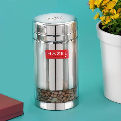 Image of HAZEL Stainless Steel See Through Transparent Container | Kitchen Air Tight Storage Dabba Container, 1200 ML