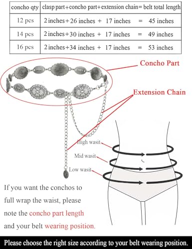 image for TOPACC Western Metal Oval Concho Chain Belt for Women Silver Cowgirl B