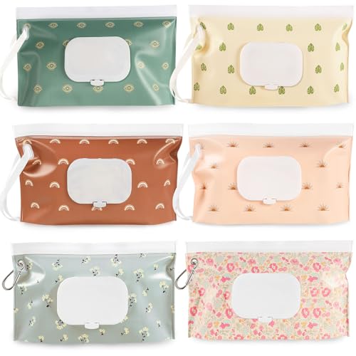 Image of FEBSNOW 6 Pack Baby Wipes Dispenser, Portable Refillable Wipe Holder, Baby Wipes Container, Reusable Wipes Case, Baby Travel Wet Wipes Pouch (Morandi Color)