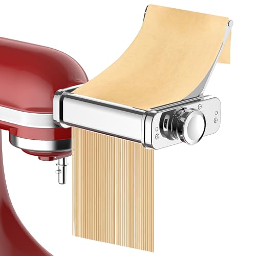 Image of FOCOLLK Pasta Attachment for KitchenAid Stand Mixer, 3-in-1 Stainless Steel Pasta Maker with Detachable Metal Plate, Pasta Roller, Spaghetti & Fettuccine Cutters for Homemade Italian Noodles