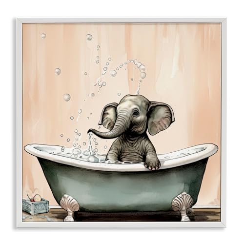 Baby Elephant Bain moussant cadre blanc 24x24 décor mural bébé