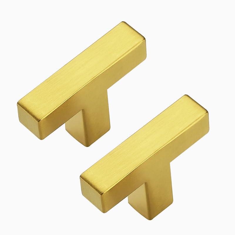 3 Pack Brushed Brass Cabinet Knobs - Kitchen Cabinet Knobs Gold Cabinet Pulls for Kitchen Cabinet Drawer Stainless Steel Dresser Knobs for Cabinet Hardware 2in Length Single Hole Square