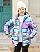 Lovekider Metallic Pink Puffer Jacket for Girls Size 8 9 Down-alternative Coat with Pockets Packable Warm Hooded Outerwear Fashion Holographic Jacket for Kids School Sports