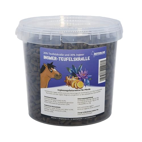 Reiterlive Teufelskralle/Ingwer 1 75kg - Teufelskralle Pferd - Pelletiert - 20% Teufelskralle und 30% Ingwer