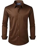 Alimens & Gentle Brown Dress Shirts for Men Regular Fit Stretch Stain Shield Long Sleeve Solid Business Casual Button Down Shirt,Brown,Large