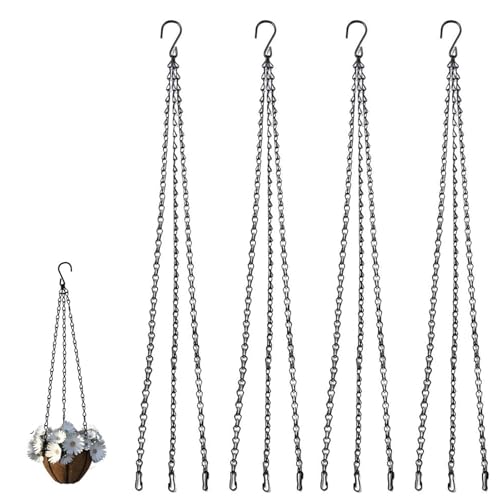 Lot de 4 chaînes de panier suspendues, chaînes de panier à suspendre très résistantes, chaînes de pot de fleurs pour suspendre des plantes avec 3 crochets à clip, chaîne de rechange en métal pour