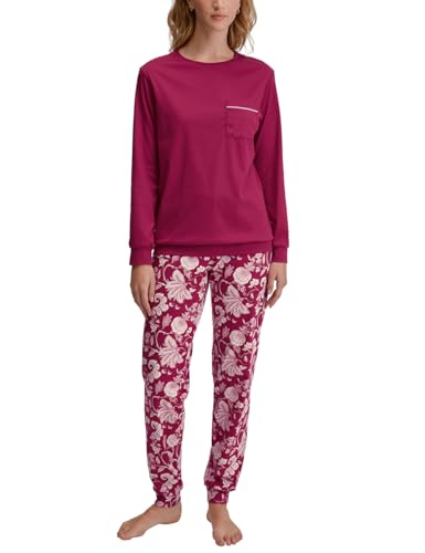 CALIDA Sweet Dreams Bündchen-Pyjama Damen, aus 100% Baumwolle, Hose mit stoffbezogenem Gummibund