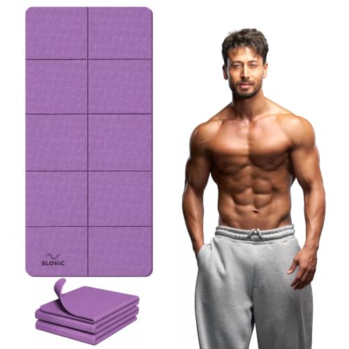 Image of Slovic Yoga Mat for Woman [6 MM] | Foldable TPE Yoga Mat for Man | Textured Anti-Slip Exercise Mat for Home Workout & Home Gym | Durable & Lightweight Gym Mats for Floor | Purple