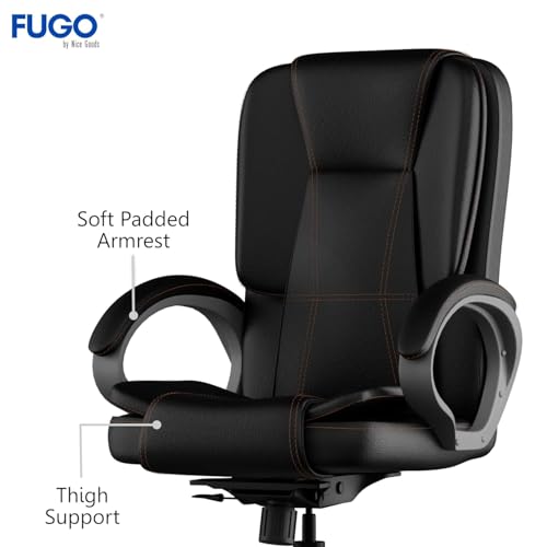 Image of FUGO FG13B Ergonomic Office Chair with Adjustable Height Cushioned Back Seat Tilting Mechanism HeavyDuty Metal Base Dual Nylon Casters Ideal for Work Gaming Study 3Year Warranty (Black)