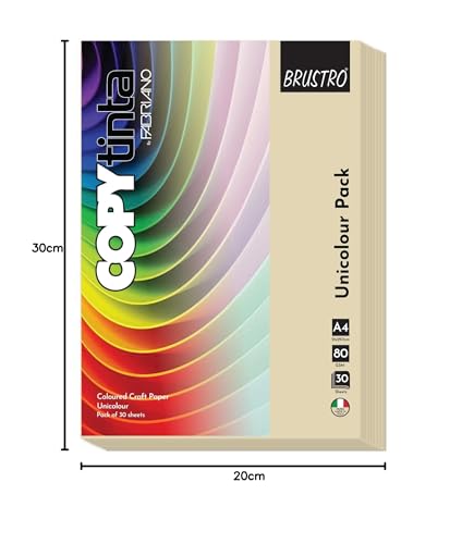 Image of BRUSTRO Copytinta Coloured Craft Paper A4 Size 80 GSM Ivory Shade (Avorio), 30 Sheets Pack | Double Side Colored, Ideal for Origami, Scrapbooking, Making Card, DIY Art & Craft.