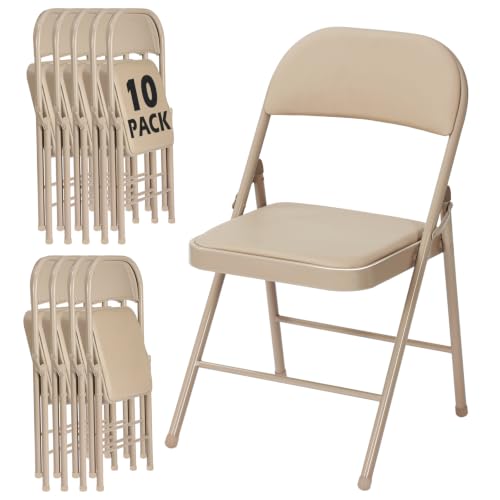 Image of 10 Pack Khaki Folding Chairs with Padded Cushion and Metal Frame