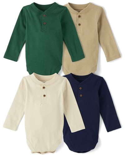 Image of The Children's Place Baby Boys' And Newborn Long Sleeve Bodysuits, Multipacks