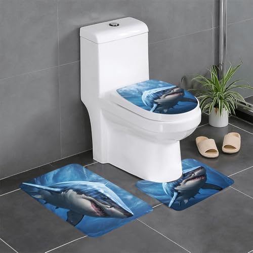 Tapis de salle de bain antidérapant requin bleu lot de 3 pièces - 2