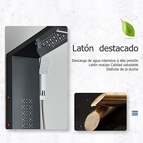 TVTIUO-Columna-de-Hidromasaje-LED-Negra-Columna-Ducha-Acero-InoxidableSistema-de-Ducha-5-funciones-Set-Ducha-de-Bano