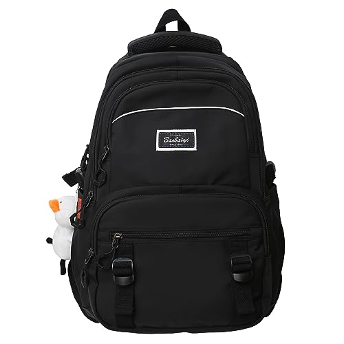Cute backpack with cute duck accessories aesthetic Outdoor Daypack (Black)