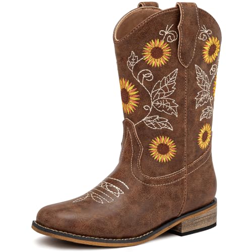 Dufannie Girls Cowboy Boots for Kids Cowgirl Boots Size 2 Brown Western