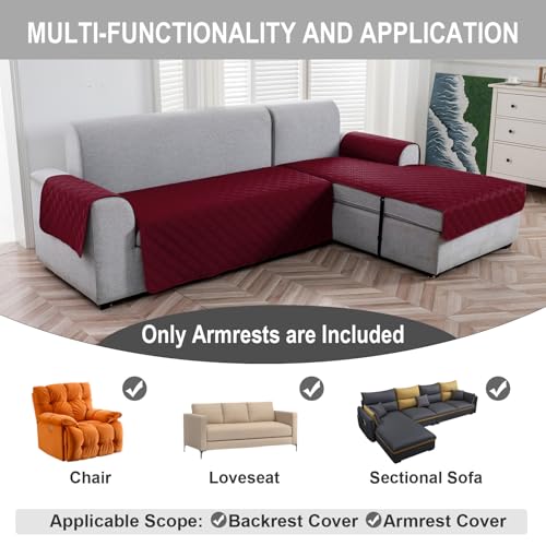 Image of Genina Sofa Armrest Cover, Anti-Slip Armchair Slipcovers for Dogs Cats Pet, Water Resistant Couch Arm Cover for Backrest Recliner Loveseat, L Shaped Sofa, 23.6 x 27.5 Inches(2 Pieces)