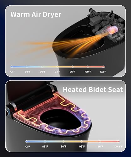 Image of CANEST Black Smart Toilet, Tankless Bidet Toilet with Heated Seat, Foot Sensor Operation, Auto Open & Close, Dual Auto Flush, Warm Water, LED Display, Night Light, Wireless Remote Control (TC-200BG)