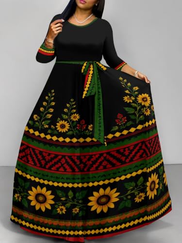 Image of Plus Size Maxi Dress for Women V Neck 3 /4 Sleeve Wrap Dress