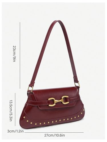 Verdusa Women's Buckle Rivet Decor Leather Shoulder Handbags Top Handle Underarm Bag3