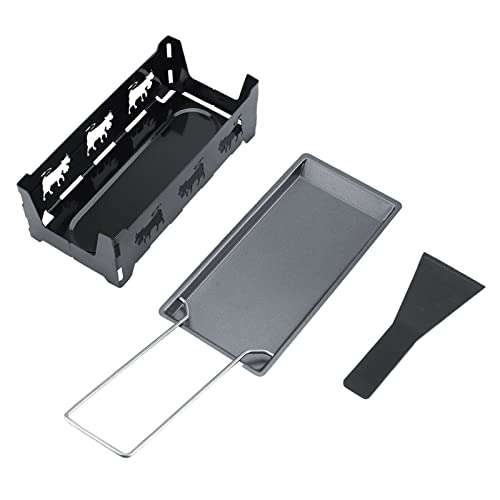Image of Mini Tea Light Raclette Set Foldable Portable Cheese Pan for Indoor Outdoor BBQ Non-Stick Carbon Steel Baking Tray with Spatula 7.28 x 3.62 Inch