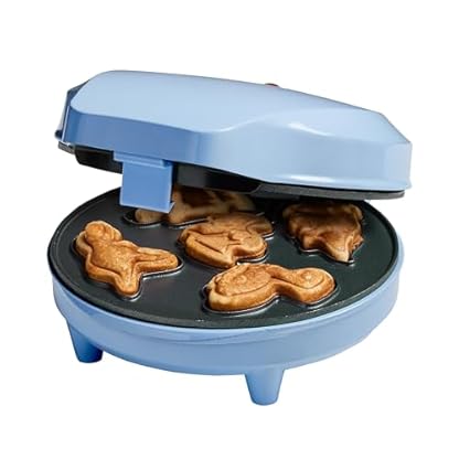 Bestron Waffeleisen für Mini-Dino-Cookie's, Mini-Cookie-Maker in Dinosaurier-Motiven, Waffeleisen für Mini-Waffel-Kekse, mit Backampel & Antihaftbeschichtung, 700 Watt, Farbe: Babyblau