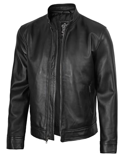 Image of fjackets Cafe Racer Mens Leather Jacket - 100% Real Lambskin Leather Jacket Men Moto Style