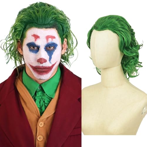 QUEENTAS Short Green Wig for Men Clown Wigs for Men 70s 80s Mens Cosplay Halloween Costume Wig