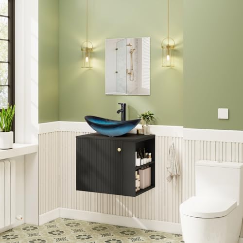 ZealWe Waschtisch mit Unterschrank 60cm, Waschbeckenunterschrank mit Spiegel, Badmöbel-Set Matt Schwarz Badezimmerschrank mit Waschbecken Set Komplett für Badezimmer, Gäste WC & Bad, Blau