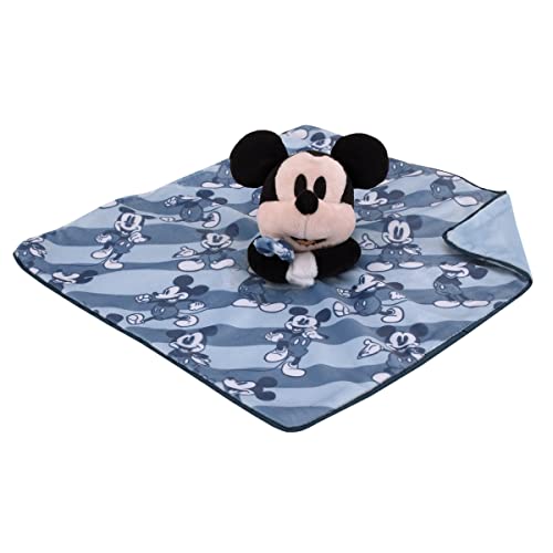 Image of Disney Mickey Mouse Blue and Navy Striped Super Soft Sherpa Baby Blanket and Security Blanket 2-Piece Set