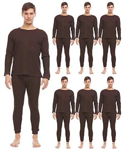 BILLIONHATS 6 Pack of 2pc Thermal Sets for Men, Base Layer Long Johns Underwear, Top & Bottom, Cotton, Solid Colors