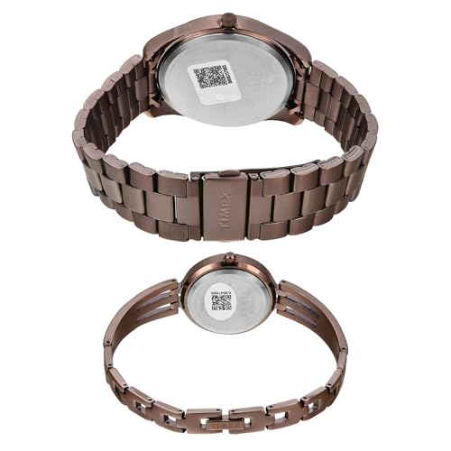 TIMEX Stainless Steel Unisex Pairs Brown Round Analog Dial Watch- Tw00Pr311 - Image 5