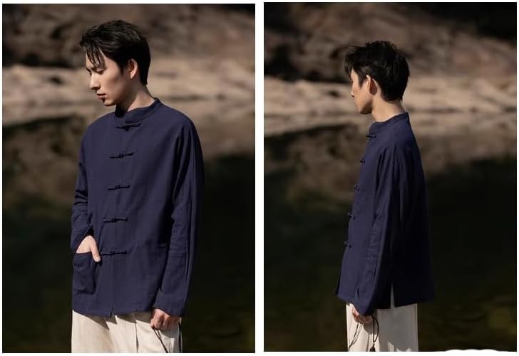 Men's Chinese-Style Shirt, Long-Sleeve Tang Suit Linen Thin Tops