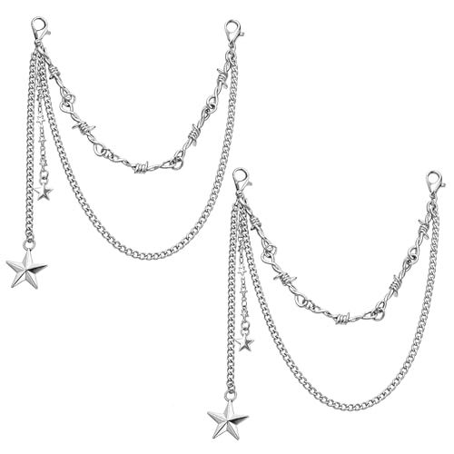 Alrhso 2 Pack Shoe Charms Boot Chains Charms Silver Bag Charm Shoelaces Chains Punk Boot Accessories with Heart Decorative Chain Accessories for Punk Boots Goth Shoes Bag Handbags Pants Decoration
