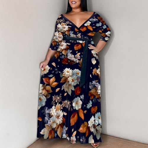 Image of SUZONANA Women's Plus Size Maxi Dresses Casual Loose Short Sleeve Long Maxi Dress with Belt Wedding