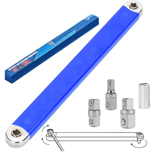 Image of P Polerden Offset Extension Wrench Set, Off Set Extension Wrench 15.4 inch with 1 /4 inch,3 /8 inch,1 /2 inch Square Drive Adapters and 1 /4 inch Socket Offset Ratchet Extension for Tight Spaces