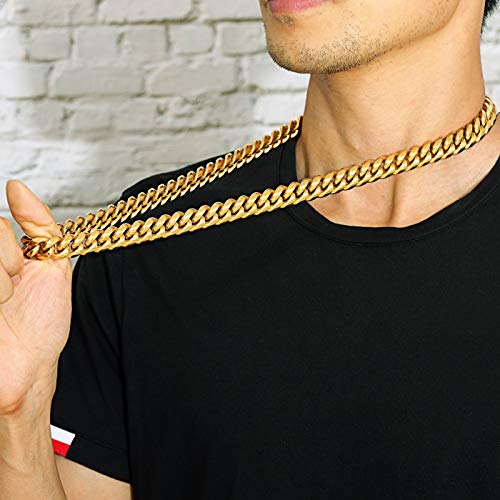 Rowin&Co Mens Chain Thick Heavy 18K Gold Plated Stainless Steel Miami Curb Cuban Link Necklace Hip Hop Jewelry Choker Chain,15Mm Width/ 18 20 22 24 26 30 35 Inch Lengths, (With Gift Box) #TOP4