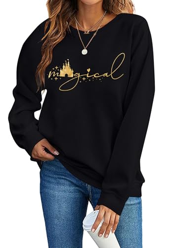 UNIQUENOE Magic Kingdom Sweatshirts for Women Magical Tshirt Family Vacation Tee Castle Graphic Long Sleeve Tops