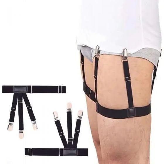 generic Mens Shirt Stays Upgrade Adjustable Elastic Garter Military Shirts Holder with Non-slip Locking Clamps, Black