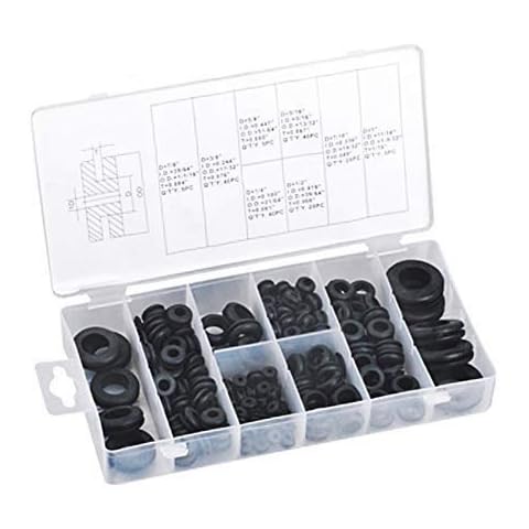 180 Pieces Rubber Grommet Assortment Kit Electrical Conductor Eyelet Ring Gasket Assortment Gasket Ring Set for Wire, Plug and Cable, 7/8”, 5/8”, 5/16”, 7/16”, 3/8”, ¼”, ½”, and 1 Inch Sizes Cover