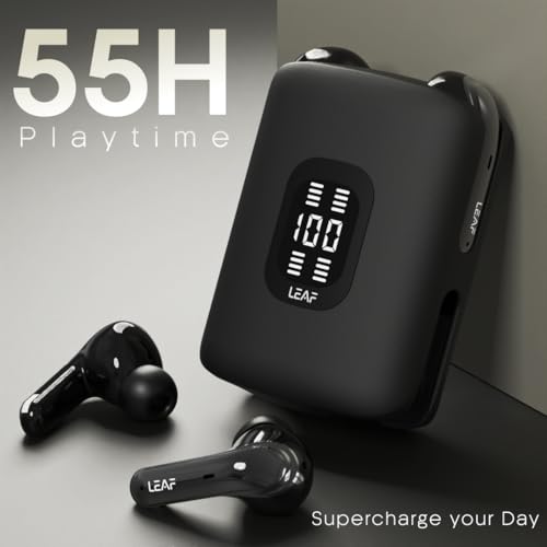 Image of Leaf Buds X714 True Wireless 4 in 1 Earbuds with ANC, AI Sound App, 70H Playtime, Active Noise Cancellation (30dB), Fast Charge(10min=5Hr), Quad Mic ENC, 13m Driver, Bluetooth v5.4 TWS (Carbon Black)