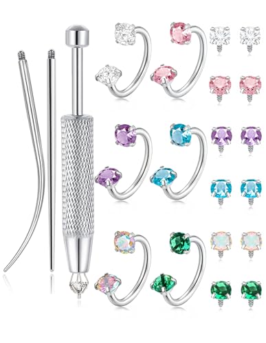 Akeoqi Horseshoe Nose Rings 316L Surgical Steel Half Hoop Earrings for Women Internally Threaded Cartilage Helix Tragus Earrings Double CZ Eyebrow Lip Piercing 18G 20G 8MM Silver Gold Plated