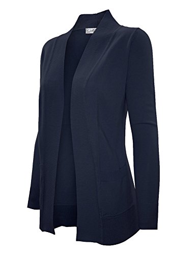Image of Cielo Women's Solid Basic Open Front Pockets Knit Sweater Cardigan