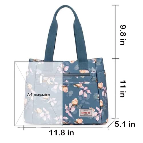 Bolso tote para mujer de Trawila, de nailon, con flores, grande y resistente al agua miniatura 6