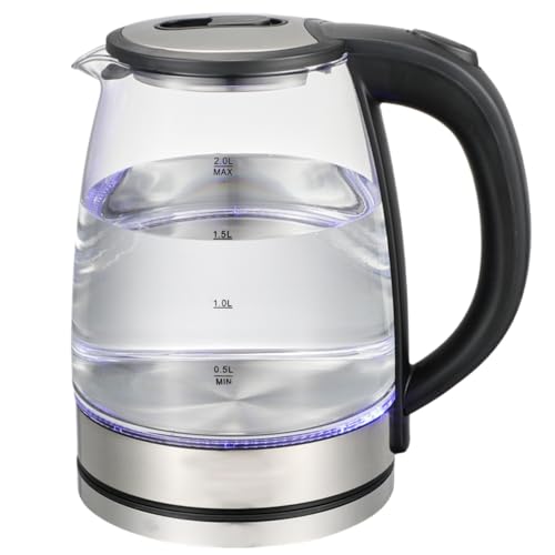 AOUMK 電気ケトル 2L 大容量 電気ポット1500w 卓上湯沸かしケトル 110v小型 軽量 急速沸騰 二重層のやけど防止 ステンレスライナー 空焚きを防止 停電保護 お手入れ簡単 自宅 旅行 オフィス 寮 一人暮らし 贈り物に最適 (ガラス)
