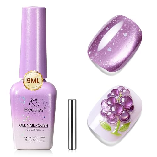 Image of Beetles Iced Grape Essence Purple Cat Eye Gel Nail Polish - 9ML Glitter Purple Cat Eye Spring Gel Polish Magnetic Shimmer Effect Soak Off UV Nail Art Design Salon DIY Manicure Gift for Women