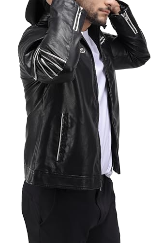 Image of X-Ray Men's Slim Fit Faux-Leather Moto Jacket with Removable Hood