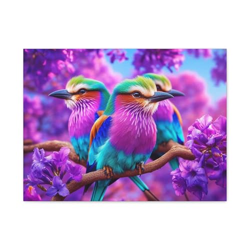 Vividly Colorful Lilac-Breasted Rollers Wall Art - 24 * 18 Inch Matte Canvas - Made in USA